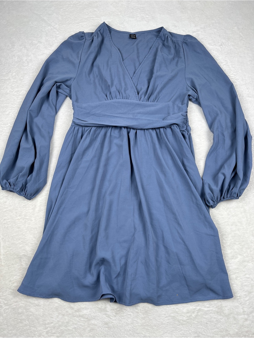 SHEIN Women’s XL Dusty Blue Deep V Neck Mini Dress Long Balloon Sleeveless